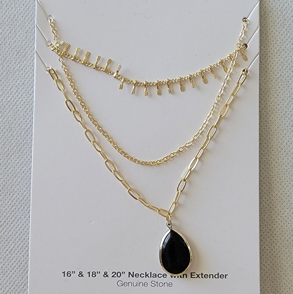 Three Rows Hanging Stones Layered Necklace Set - Picture 2 of 8